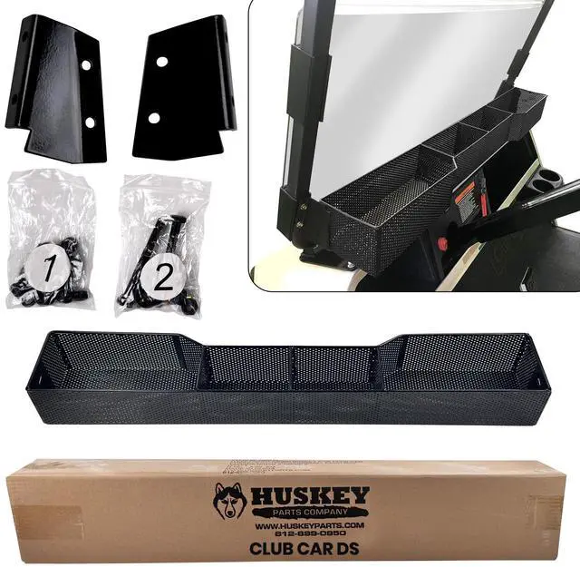 Main image of Huskey Golf Cart Front Basket Storage Basket Dash Basket Compatible W/EZGO TXT/RXV,Club Car DS (2000.5+) Precedent/Tempo/Onward,Yamaha G29 Drive2 2007+ One Piece Solid Design & Larger Compartments
