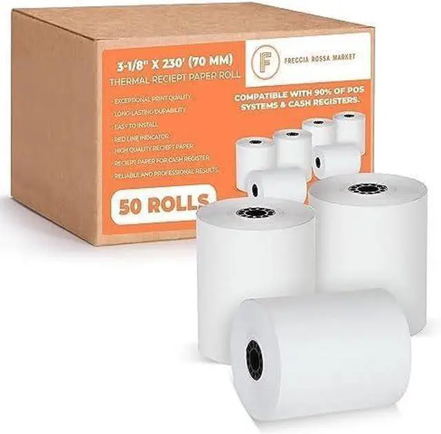 Main image of Thermal Credit Card Paper Rolls Printer Paper Receipts 3 1/8" 230' for Popular Credit Card Machines POS and Cash Registers BPA Free 50 Rolls
