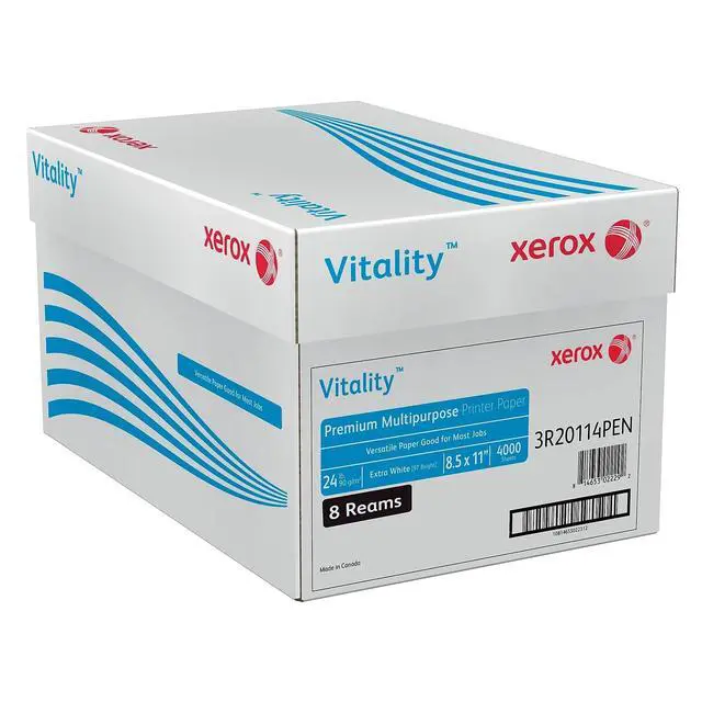 Alt view image 2 of 3 - Xerox Vitality 8.5-inch x 11-inch Premium Multipurpose Paper, 24 lbs., 97 Brightness, 4000 Sheets/Carton (1001)