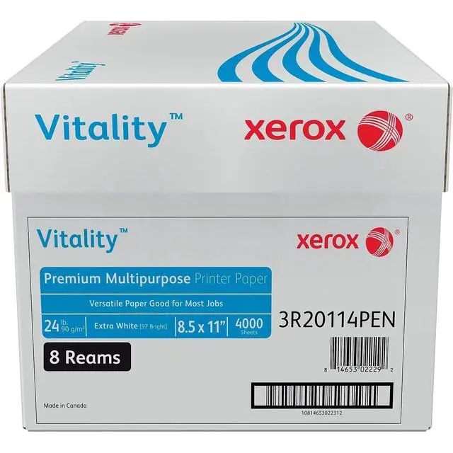 Alt view image 3 of 3 - Xerox Vitality 8.5-inch x 11-inch Premium Multipurpose Paper, 24 lbs., 97 Brightness, 4000 Sheets/Carton (1001)