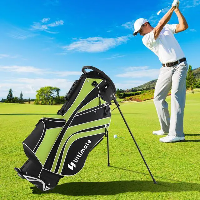 Alt view image 2 of 7 - Golf Stand Bag, 6 Way Top Dividers Golf Bag w/Pockets & Cooler Bag, Lightweight Portable Golf Club Bag w/Dual Shoulder Strap & Rain Hood, Golf Carry Bag for Women & Men