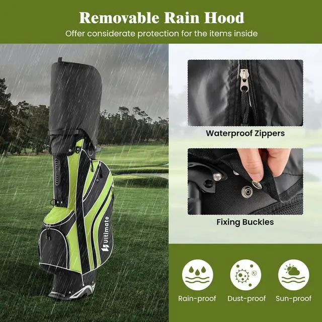 Alt view image 5 of 7 - Golf Stand Bag, 6 Way Top Dividers Golf Bag w/Pockets & Cooler Bag, Lightweight Portable Golf Club Bag w/Dual Shoulder Strap & Rain Hood, Golf Carry Bag for Women & Men