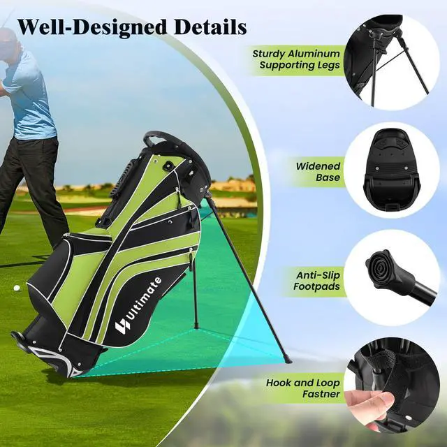 Alt view image 6 of 7 - Golf Stand Bag, 6 Way Top Dividers Golf Bag w/Pockets & Cooler Bag, Lightweight Portable Golf Club Bag w/Dual Shoulder Strap & Rain Hood, Golf Carry Bag for Women & Men