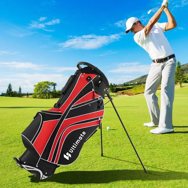 Alt view image 2 of 7 - Golf Stand Bag, 6 Way Top Dividers Golf Bag w/Pockets & Cooler Bag, Lightweight Portable Golf Club Bag w/Dual Shoulder Strap & Rain Hood, Golf Carry Bag for Women & Men