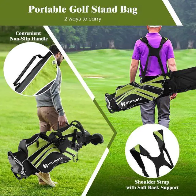 Alt view image 4 of 7 - Golf Stand Bag, 6 Way Top Dividers Golf Bag w/Pockets & Cooler Bag, Lightweight Portable Golf Club Bag w/Dual Shoulder Strap & Rain Hood, Golf Carry Bag for Women & Men