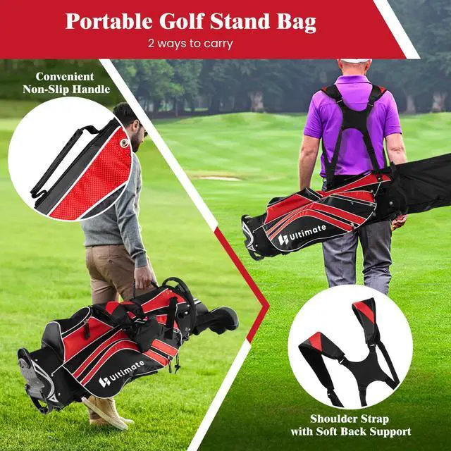Alt view image 4 of 7 - Golf Stand Bag, 6 Way Top Dividers Golf Bag w/Pockets & Cooler Bag, Lightweight Portable Golf Club Bag w/Dual Shoulder Strap & Rain Hood, Golf Carry Bag for Women & Men