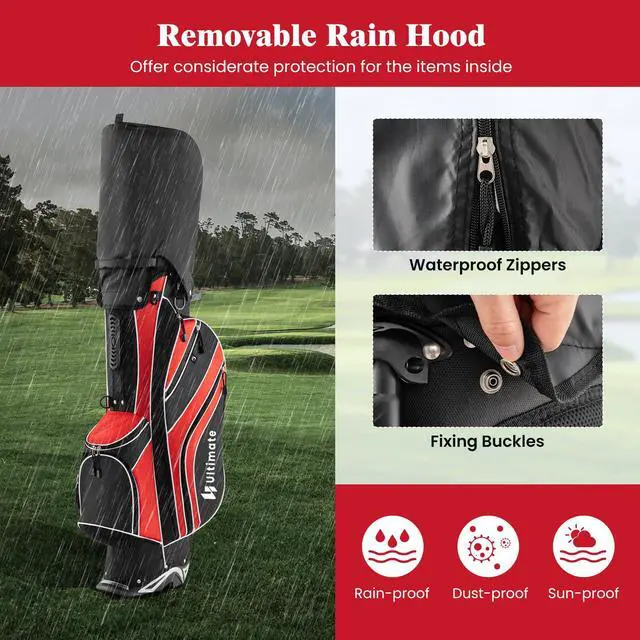 Alt view image 5 of 7 - Golf Stand Bag, 6 Way Top Dividers Golf Bag w/Pockets & Cooler Bag, Lightweight Portable Golf Club Bag w/Dual Shoulder Strap & Rain Hood, Golf Carry Bag for Women & Men