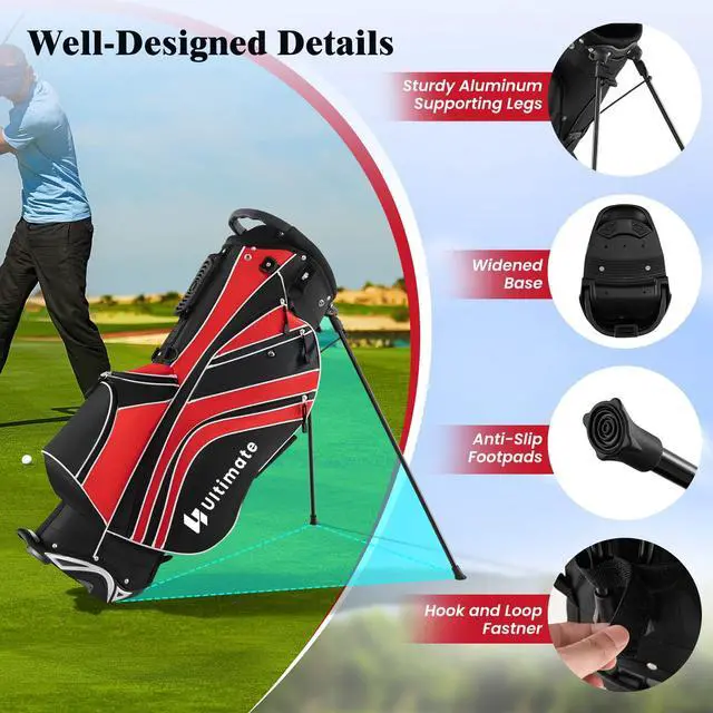 Alt view image 6 of 7 - Golf Stand Bag, 6 Way Top Dividers Golf Bag w/Pockets & Cooler Bag, Lightweight Portable Golf Club Bag w/Dual Shoulder Strap & Rain Hood, Golf Carry Bag for Women & Men
