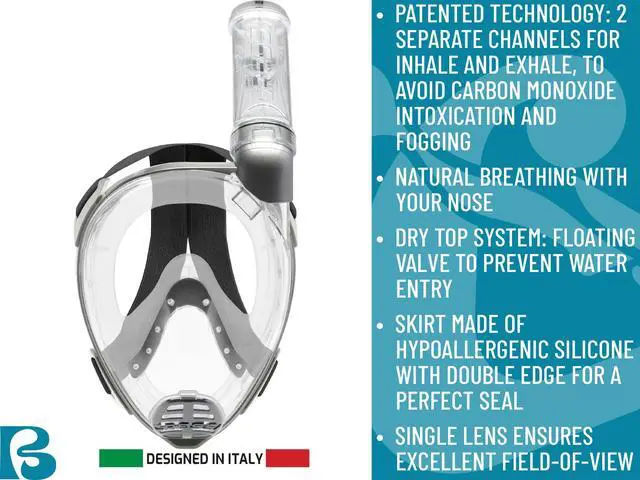 Alt view image 4 of 6 - Kids Snorkeling Full Face Mask - Wide Clear View, Easy Breathing: Safety First - Baron XS: Designed in Italy