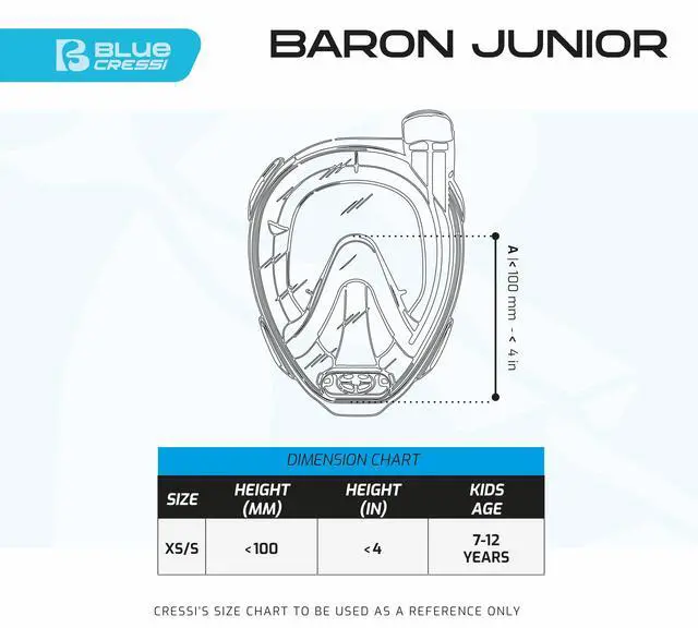 Alt view image 5 of 6 - Kids Snorkeling Full Face Mask - Wide Clear View, Easy Breathing: Safety First - Baron XS: Designed in Italy