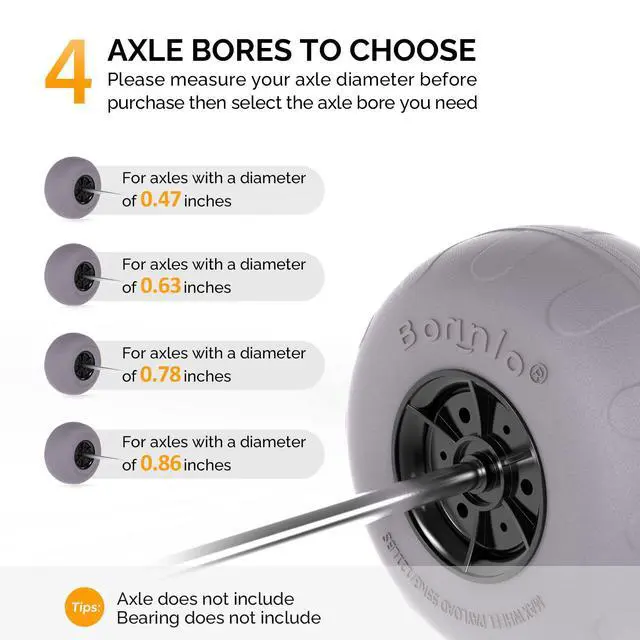 Alt view image 3 of 7 - 12" Balloon Wheels Beach Cart Tires Replacement Big Sand Wheels for Beach Buggy, Kayak Trolley, Canoe Dolly, Rolling Walker, Garden Cart, Wheelchair, Sand Wagon w/Free Air Pump, 2-Pack