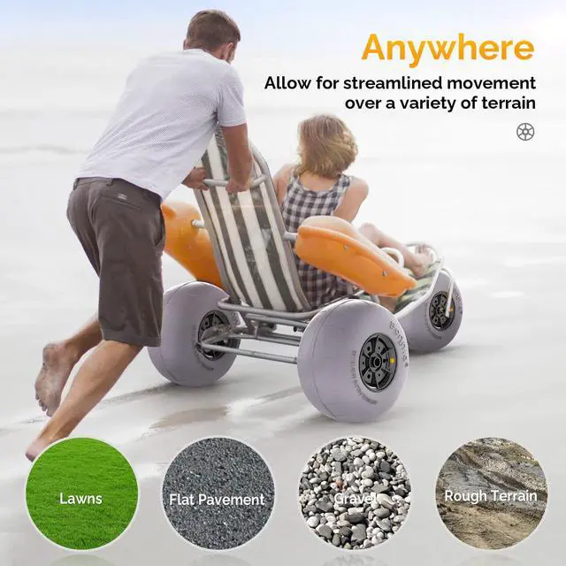 Alt view image 5 of 7 - 12" Balloon Wheels Beach Cart Tires Replacement Big Sand Wheels for Beach Buggy, Kayak Trolley, Canoe Dolly, Rolling Walker, Garden Cart, Wheelchair, Sand Wagon w/Free Air Pump, 2-Pack