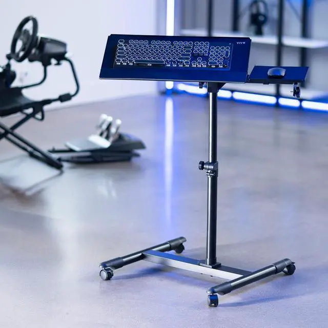 Alt view image 2 of 7 - Black Mobile Keyboard Tray and Mouse Pad Cart, CART-KB1A | Freestanding, Ergonomic Typing Platform with Tilting Design and Height Adjustment