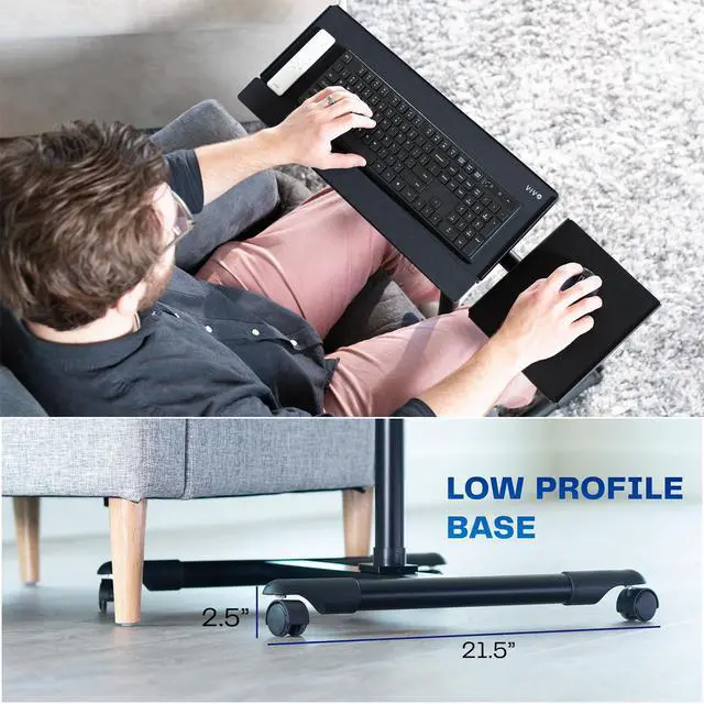 Alt view image 5 of 7 - Black Mobile Keyboard Tray and Mouse Pad Cart, CART-KB1A | Freestanding, Ergonomic Typing Platform with Tilting Design and Height Adjustment