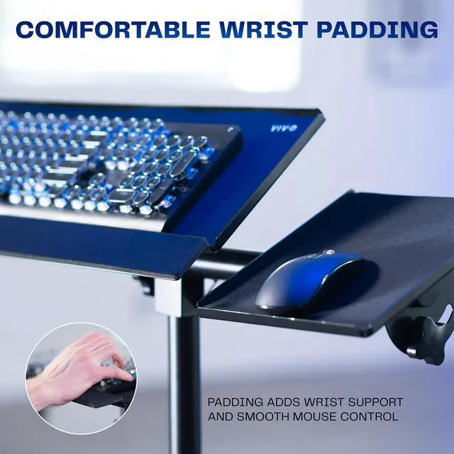 Alt view image 6 of 7 - Black Mobile Keyboard Tray and Mouse Pad Cart, CART-KB1A | Freestanding, Ergonomic Typing Platform with Tilting Design and Height Adjustment