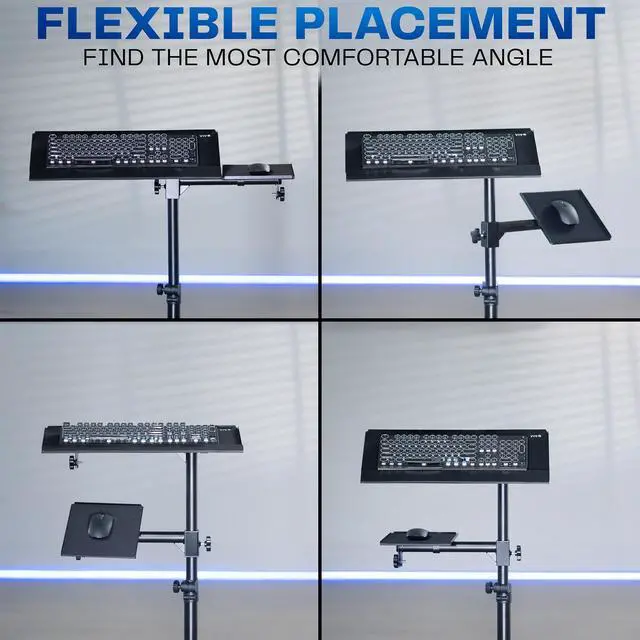 Alt view image 7 of 7 - Black Mobile Keyboard Tray and Mouse Pad Cart, CART-KB1A | Freestanding, Ergonomic Typing Platform with Tilting Design and Height Adjustment