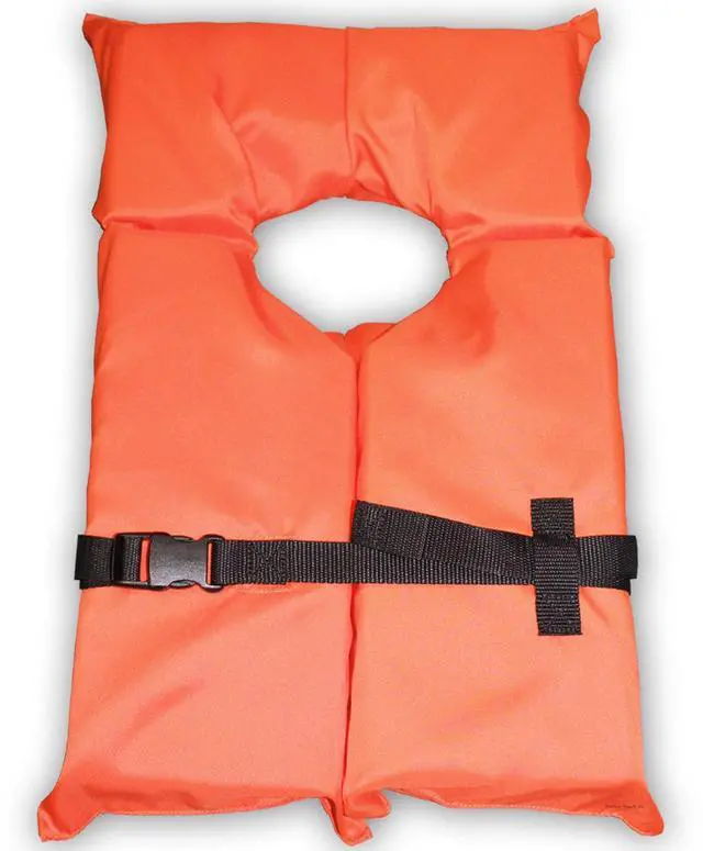Alt view image 7 of 7 - 4 Pack Coast Guard Approved Life Jackets. High Visibility Color Type II Keyhole Life Vest in Classic May West Style. Compliance Flotation Device