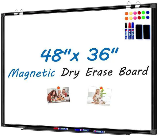 Main image of White Board Dry Erase 4' X 3', Magnetic Dry Erase Board for Wall 48" X 36" Aluminum Frame, Hanging Whiteboard for Home, School, Office, Kitchen