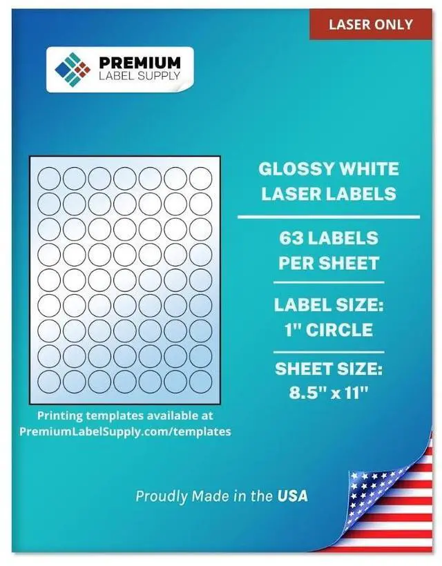 Main image of Glossy White Sticker Round Labels 1" Circle (63 per Sheet) (Glossy White for Laser Only, 6,300 Labels)