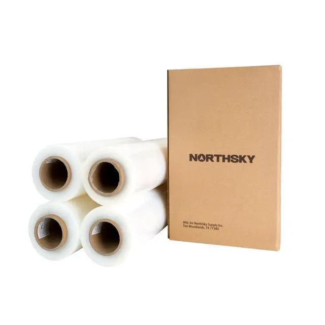 Alt view image 2 of 7 - Plastic Wrap Stretch Film - Industrial Strength up to 1000% Stretch 20 Microns Clear Durable Adhering Packing Moving Heavy Duty Shrink Film Box of 4 (90 Gauge, 18'' x 1500')