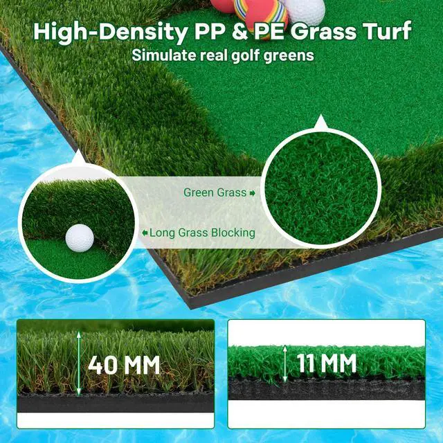 Alt view image 3 of 7 - Floating Golf Green for Pool, Floating Chipping Green Mat w/Hitting Mat, Golf Balls, Flag and Tee for Golf Practice, Golf Putting Mat for Golf Game