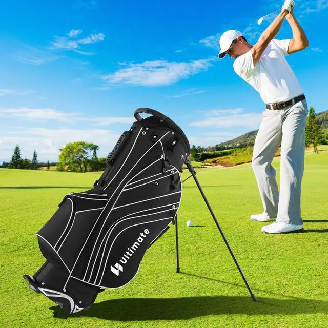 Alt view image 2 of 7 - Golf Stand Bag, 6 Way Top Dividers Golf Bag w/Pockets & Cooler Bag, Lightweight Portable Golf Club Bag w/Dual Shoulder Strap & Rain Hood, Golf Carry Bag for Women & Men