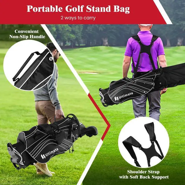 Alt view image 4 of 7 - Golf Stand Bag, 6 Way Top Dividers Golf Bag w/Pockets & Cooler Bag, Lightweight Portable Golf Club Bag w/Dual Shoulder Strap & Rain Hood, Golf Carry Bag for Women & Men