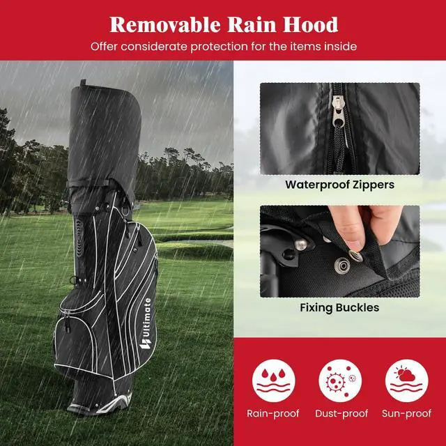 Alt view image 5 of 7 - Golf Stand Bag, 6 Way Top Dividers Golf Bag w/Pockets & Cooler Bag, Lightweight Portable Golf Club Bag w/Dual Shoulder Strap & Rain Hood, Golf Carry Bag for Women & Men