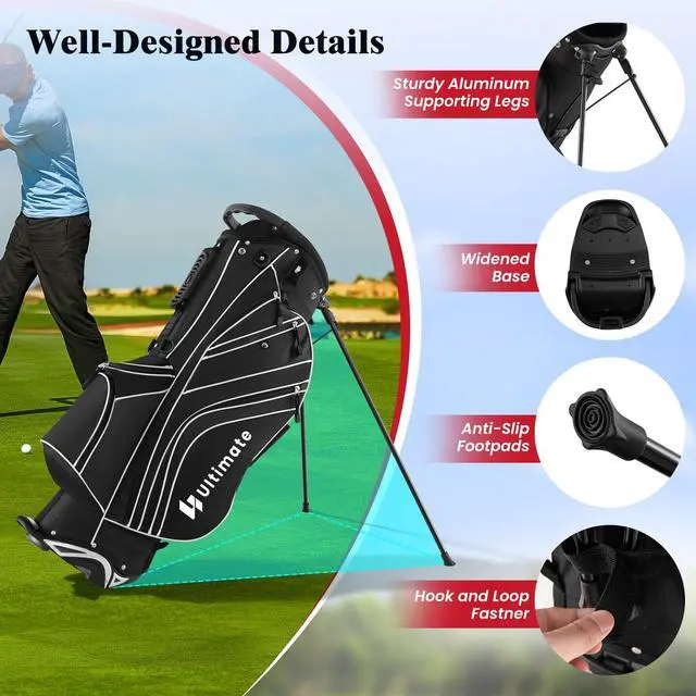 Alt view image 6 of 7 - Golf Stand Bag, 6 Way Top Dividers Golf Bag w/Pockets & Cooler Bag, Lightweight Portable Golf Club Bag w/Dual Shoulder Strap & Rain Hood, Golf Carry Bag for Women & Men