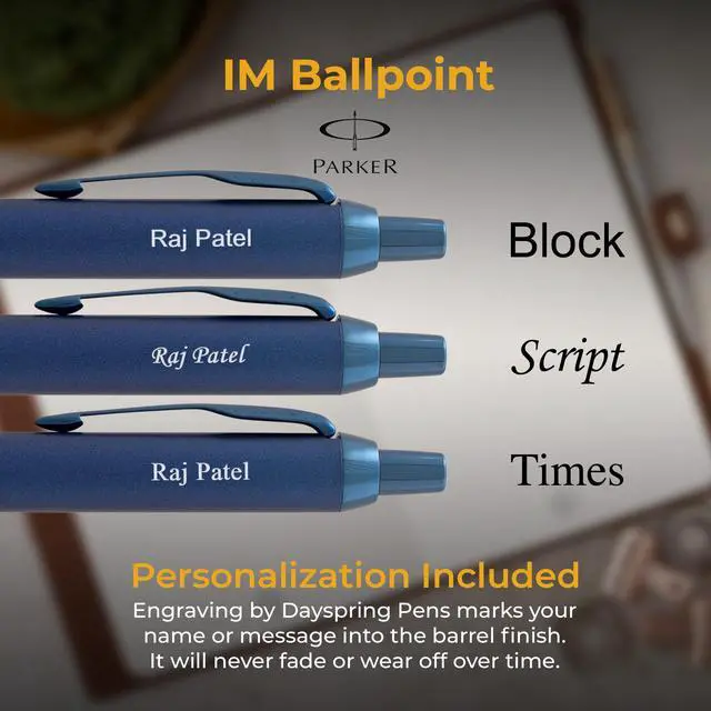 Alt view image 3 of 6 - Parker IM Engraved Ballpoint Pen, Monochrome Blue All-Metal Trim, Quink Blue Ink, Personalized Gift for Graduation, Career Advancement, Birthdays, New Job, Parker Gift Box Included