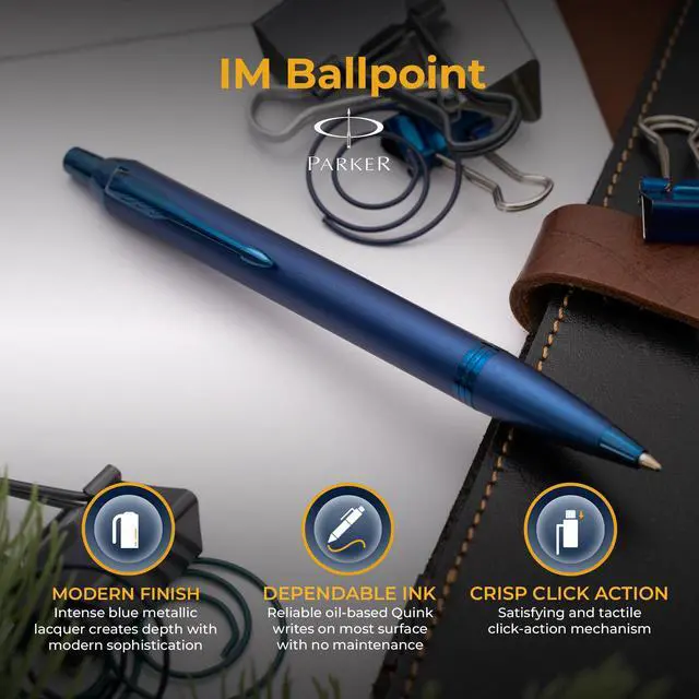 Alt view image 4 of 6 - Parker IM Engraved Ballpoint Pen, Monochrome Blue All-Metal Trim, Quink Blue Ink, Personalized Gift for Graduation, Career Advancement, Birthdays, New Job, Parker Gift Box Included