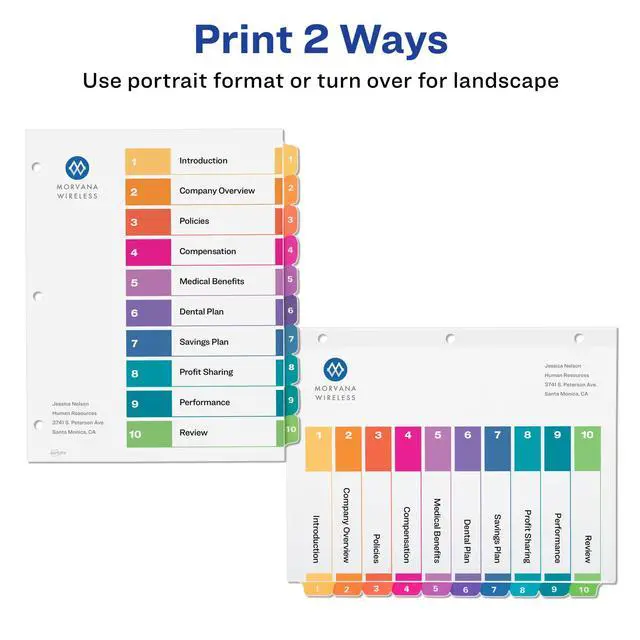 Alt view image 3 of 7 - 10 Tab Dividers for 3 Ring Binders, Customizable Table of Contents, Multicolor Tabs, 24 Sets (11169)
