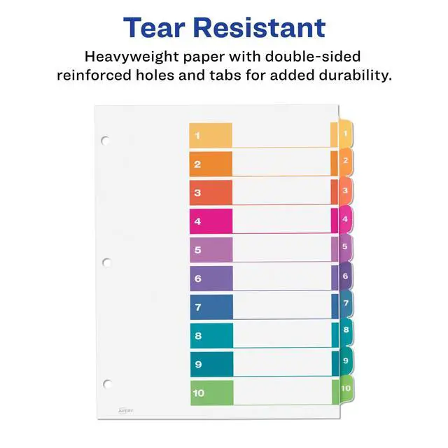 Alt view image 5 of 7 - 10 Tab Dividers for 3 Ring Binders, Customizable Table of Contents, Multicolor Tabs, 24 Sets (11169)