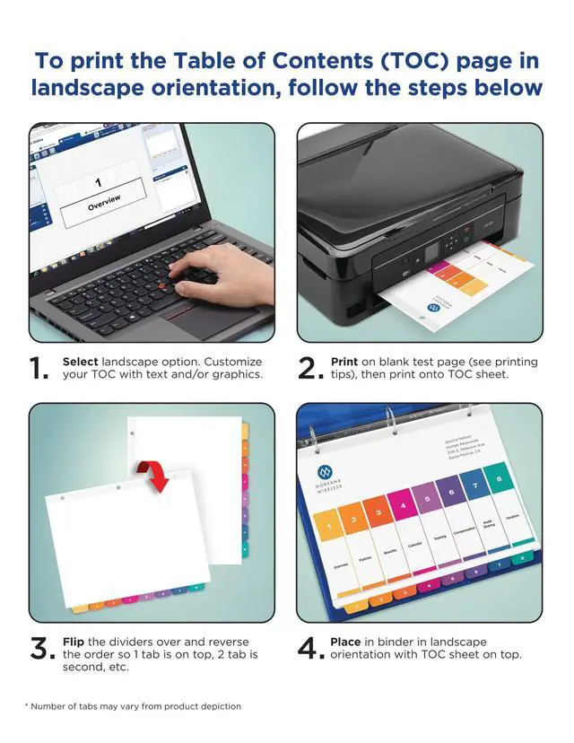 Alt view image 7 of 7 - 10 Tab Dividers for 3 Ring Binders, Customizable Table of Contents, Multicolor Tabs, 24 Sets (11169)