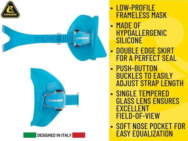 Alt view image 3 of 7 - Adult Frameless Diving Mask - Wide View Mono Lens - Low Internal Volume - Pure Soft Silicone - Z2S: Designed in Italy by