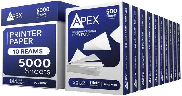 Main image of Copy Paper Printer Paper 20lb Multipurpose Printer Paper 8.5 x 11 White 92 Bright White Paper Office Supplies 500 Sheets Per Ream (10 Reams Case 5000 Sheets)