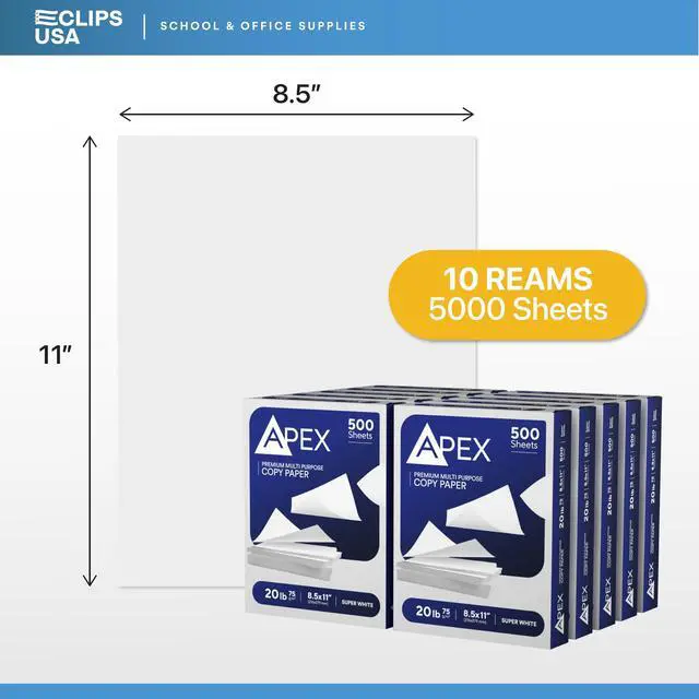 Alt view image 2 of 5 - Copy Paper Printer Paper 20lb Multipurpose Printer Paper 8.5 x 11 White 92 Bright White Paper Office Supplies 500 Sheets Per Ream (10 Reams Case 5000 Sheets)