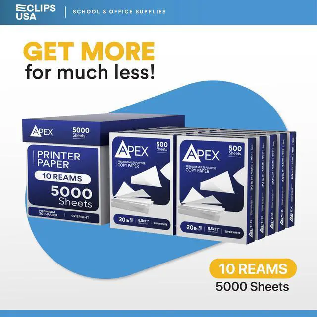 Alt view image 5 of 5 - Copy Paper Printer Paper 20lb Multipurpose Printer Paper 8.5 x 11 White 92 Bright White Paper Office Supplies 500 Sheets Per Ream (10 Reams Case 5000 Sheets)