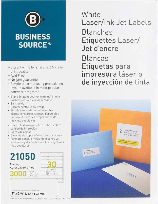 Main image of Mailing Laser Label, 1x2-5/8, 3000/PK, White, 4 Pack