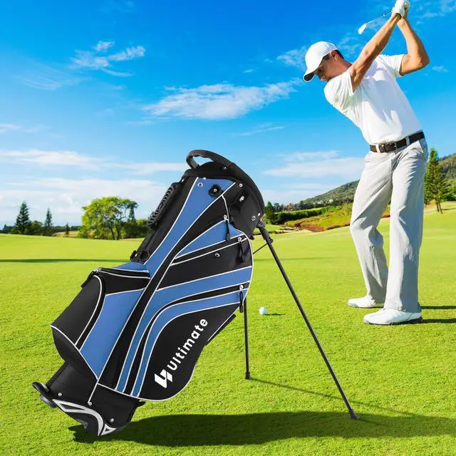 Alt view image 2 of 7 - Golf Stand Bag, 6 Way Top Dividers Golf Bag w/Pockets & Cooler Bag, Lightweight Portable Golf Club Bag w/Dual Shoulder Strap & Rain Hood, Golf Carry Bag for Women & Men