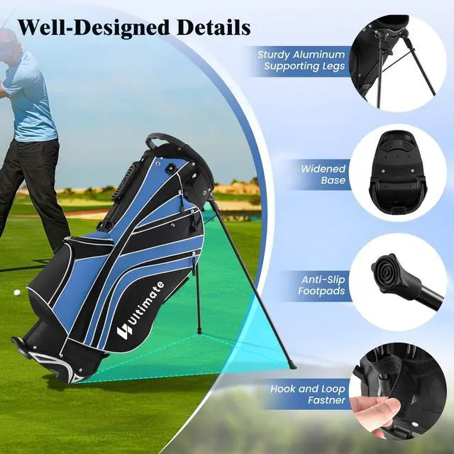Alt view image 6 of 7 - Golf Stand Bag, 6 Way Top Dividers Golf Bag w/Pockets & Cooler Bag, Lightweight Portable Golf Club Bag w/Dual Shoulder Strap & Rain Hood, Golf Carry Bag for Women & Men