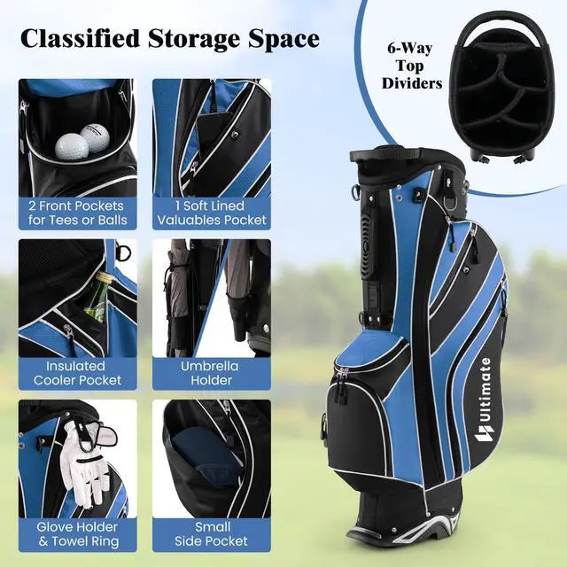 Alt view image 4 of 7 - Golf Stand Bag, 6 Way Top Dividers Golf Bag w/Pockets & Cooler Bag, Lightweight Portable Golf Club Bag w/Dual Shoulder Strap & Rain Hood, Golf Carry Bag for Women & Men