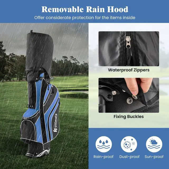 Alt view image 5 of 7 - Golf Stand Bag, 6 Way Top Dividers Golf Bag w/Pockets & Cooler Bag, Lightweight Portable Golf Club Bag w/Dual Shoulder Strap & Rain Hood, Golf Carry Bag for Women & Men