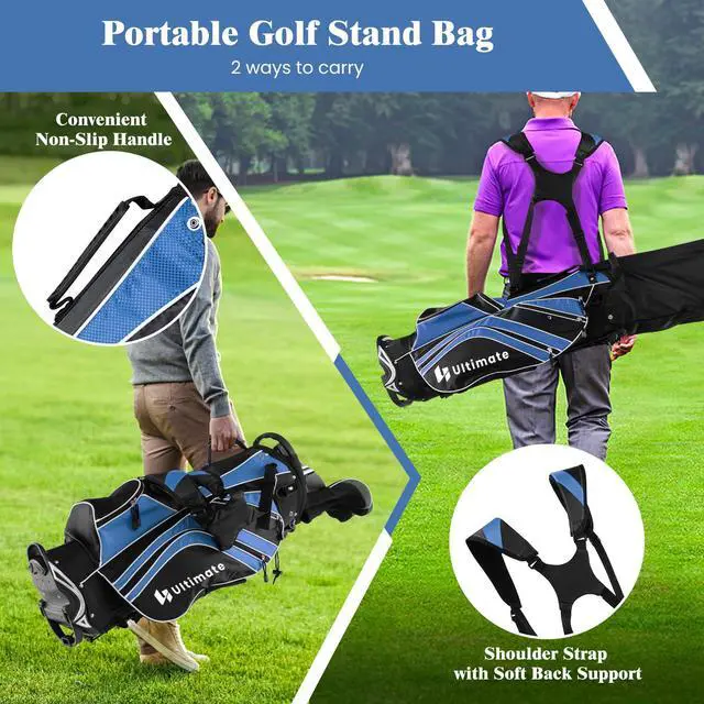 Alt view image 3 of 7 - Golf Stand Bag, 6 Way Top Dividers Golf Bag w/Pockets & Cooler Bag, Lightweight Portable Golf Club Bag w/Dual Shoulder Strap & Rain Hood, Golf Carry Bag for Women & Men