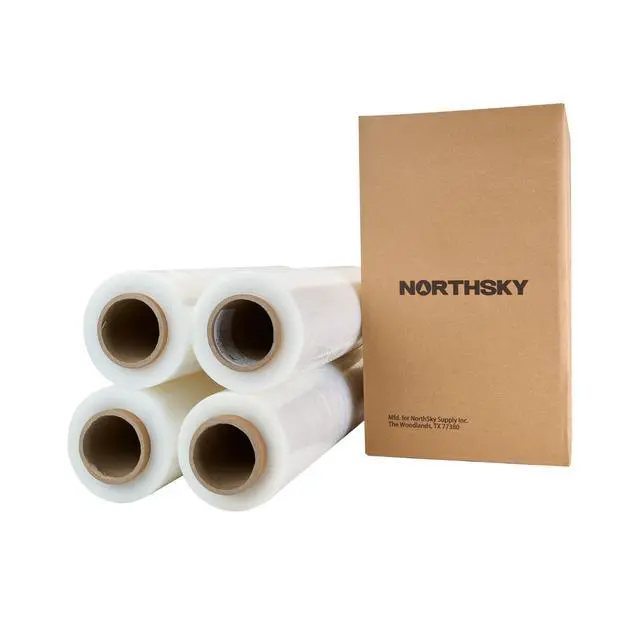Alt view image 2 of 7 - Plastic Wrap Stretch Film - Industrial Strength up to 1200% Stretch 20 Microns Clear Durable Adhering Packing Moving Heavy Duty Shrink Film Box of 4 (120 Gauge, 18'' x 1000')