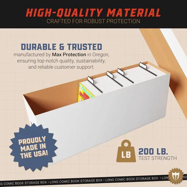 Alt view image 4 of 7 - Comic Book Storage Box - 4 Count Long ComicBook Boxes with White Corrugated Cardboard - Stackable Bin, Thick Case, Book Containers with Lid - Ideal for Comics, Magazines, Collectibles