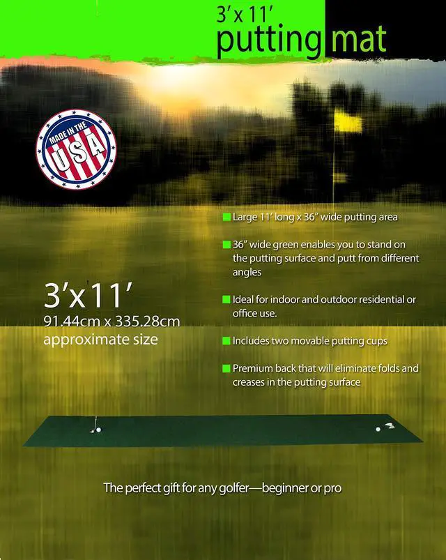 Alt view image 2 of 2 - Golf Putting Mat, 3 x 11-Feet, Green