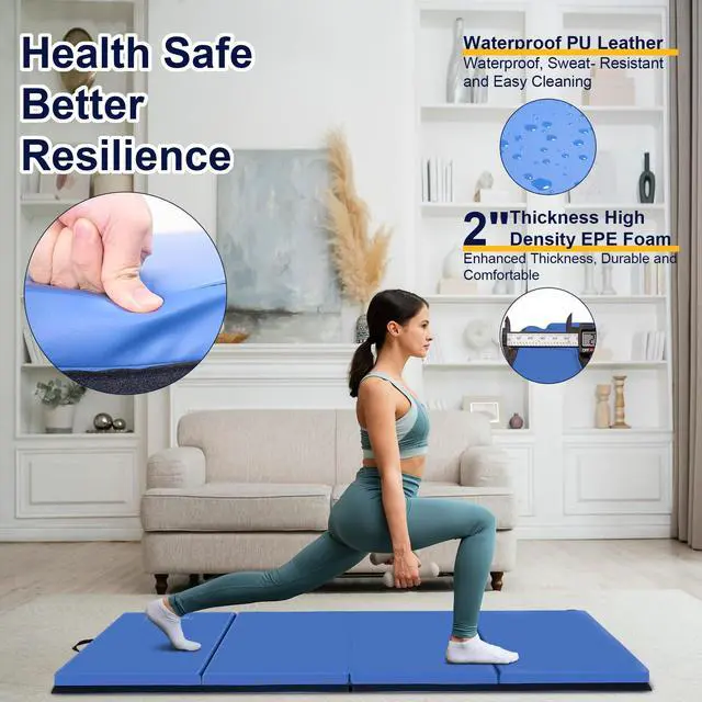 Alt view image 2 of 7 - 3'x6'x2 Thick Folding Gymnastics Exercise Mat Aerobics Stretching Yoga Mats