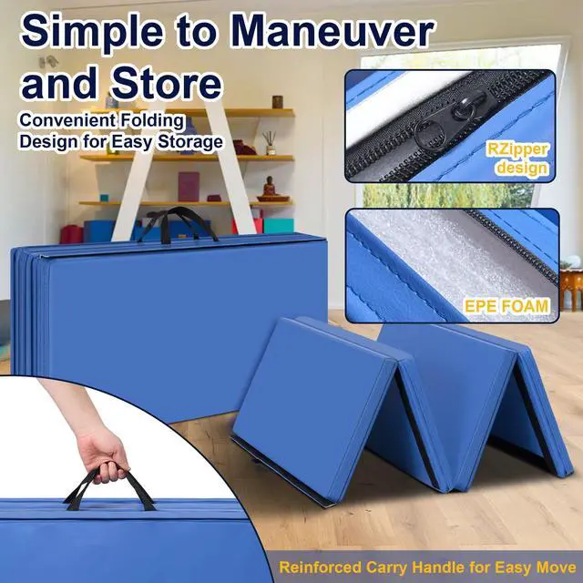 Alt view image 4 of 7 - 3'x6'x2 Thick Folding Gymnastics Exercise Mat Aerobics Stretching Yoga Mats