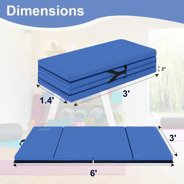 Alt view image 7 of 7 - 3'x6'x2 Thick Folding Gymnastics Exercise Mat Aerobics Stretching Yoga Mats